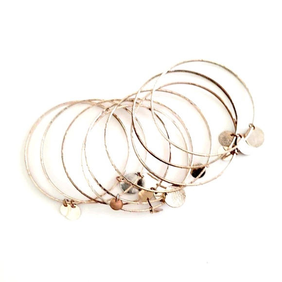 Gold Plated Charm Bangle Bracelet Set 9 pcs - Picture 4 of 4